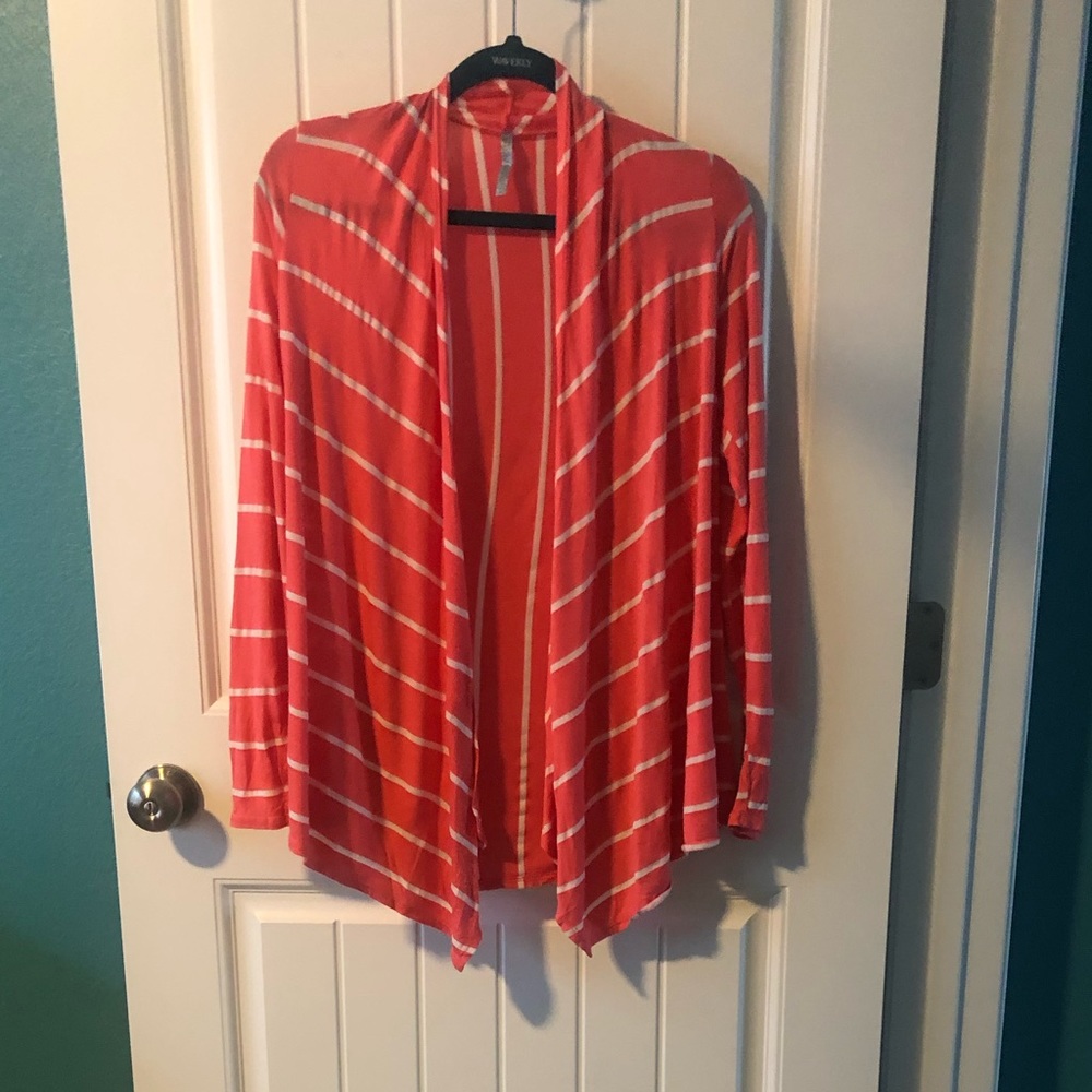 Peachy white striped long sleeve cardigan